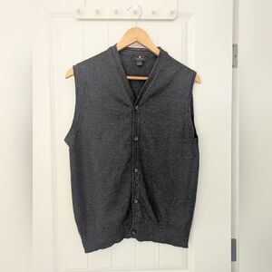 Merino Wool V-Neck Sweater Vest With Buttons Charcoal Grey Size Large